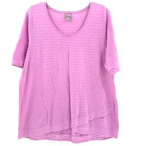Chico's Striped Short‎ Sleeve Scoop Neck High Low Pullover Shirt Women's XL Pink